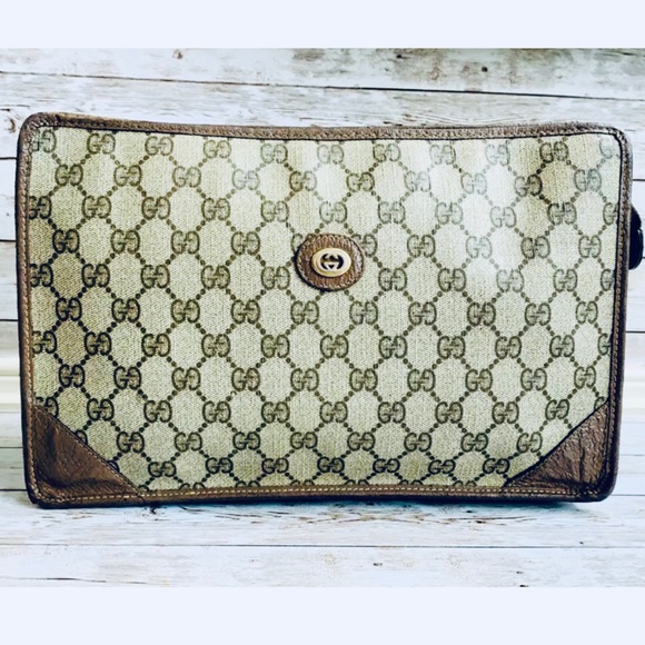Auth GUCCI GG Plus Coated Leather Large Clutch - Picture 1 of 16